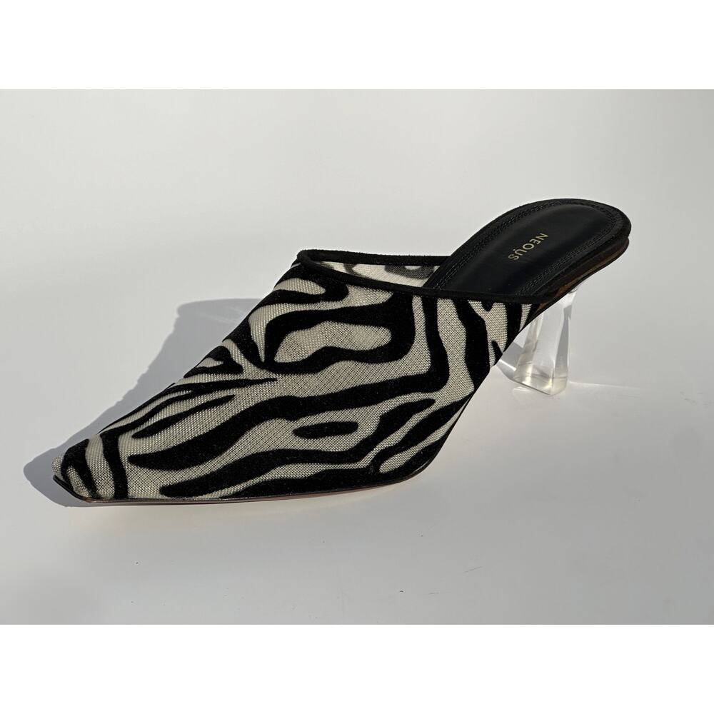 Neous Electra 65mm Mules Slides Heels Black Velvet Cream Mesh Clear Heel 36.5